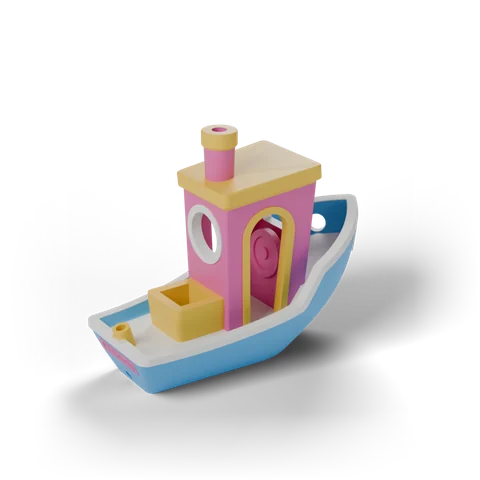Blitz Benchy, cyan and magenta and yellow and white PLA